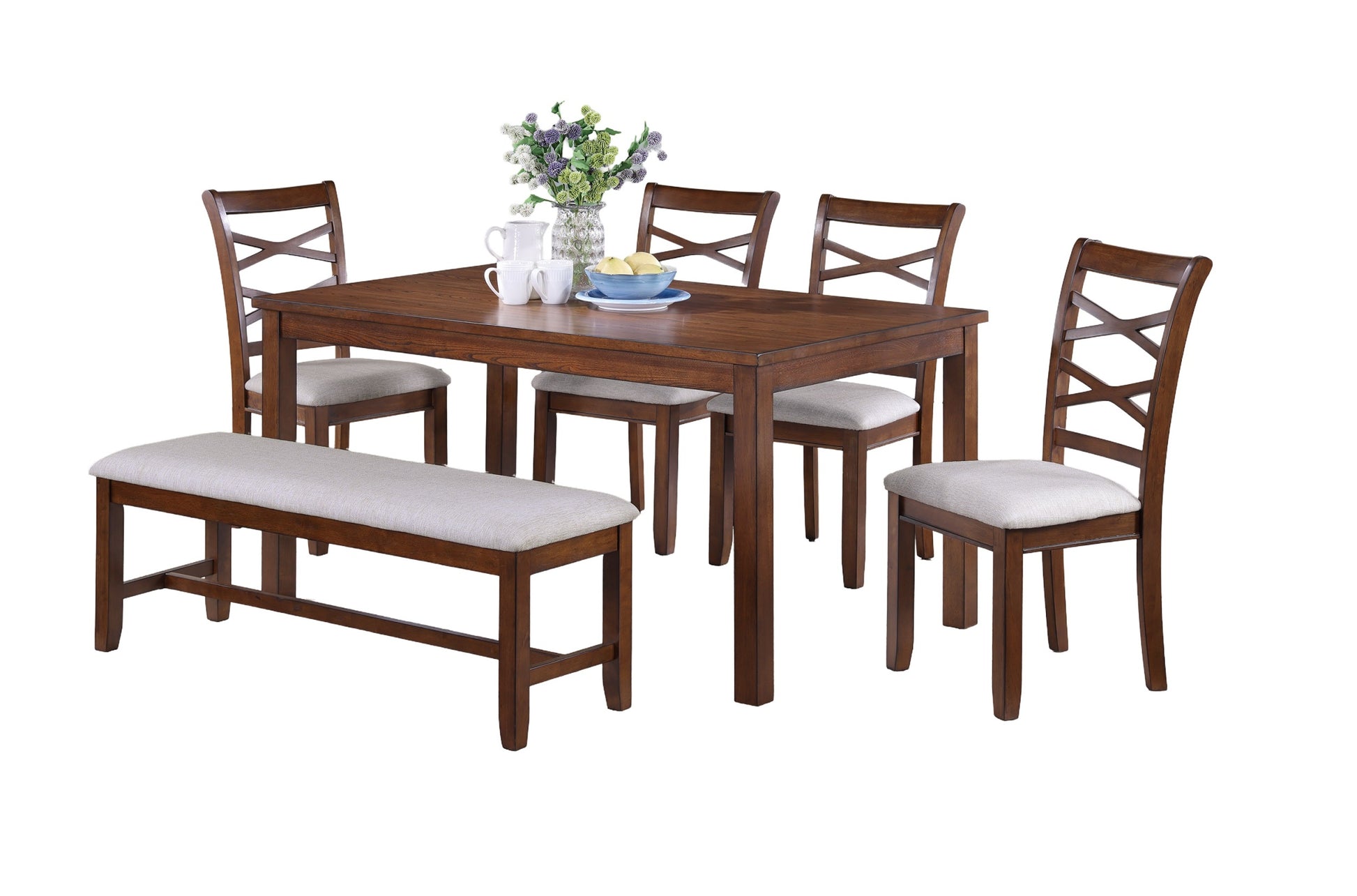 Dining Room Furniture Modern 6Pcs Set Dining Table 4X Side Chairs And A Bench Solidwood Unique Design Back Chair Wood Color Wood Dining Room Bench Seating Birch Rectangular Dining Table With Chair And Bench Wood Wood Wood Seats 6 60 Inches