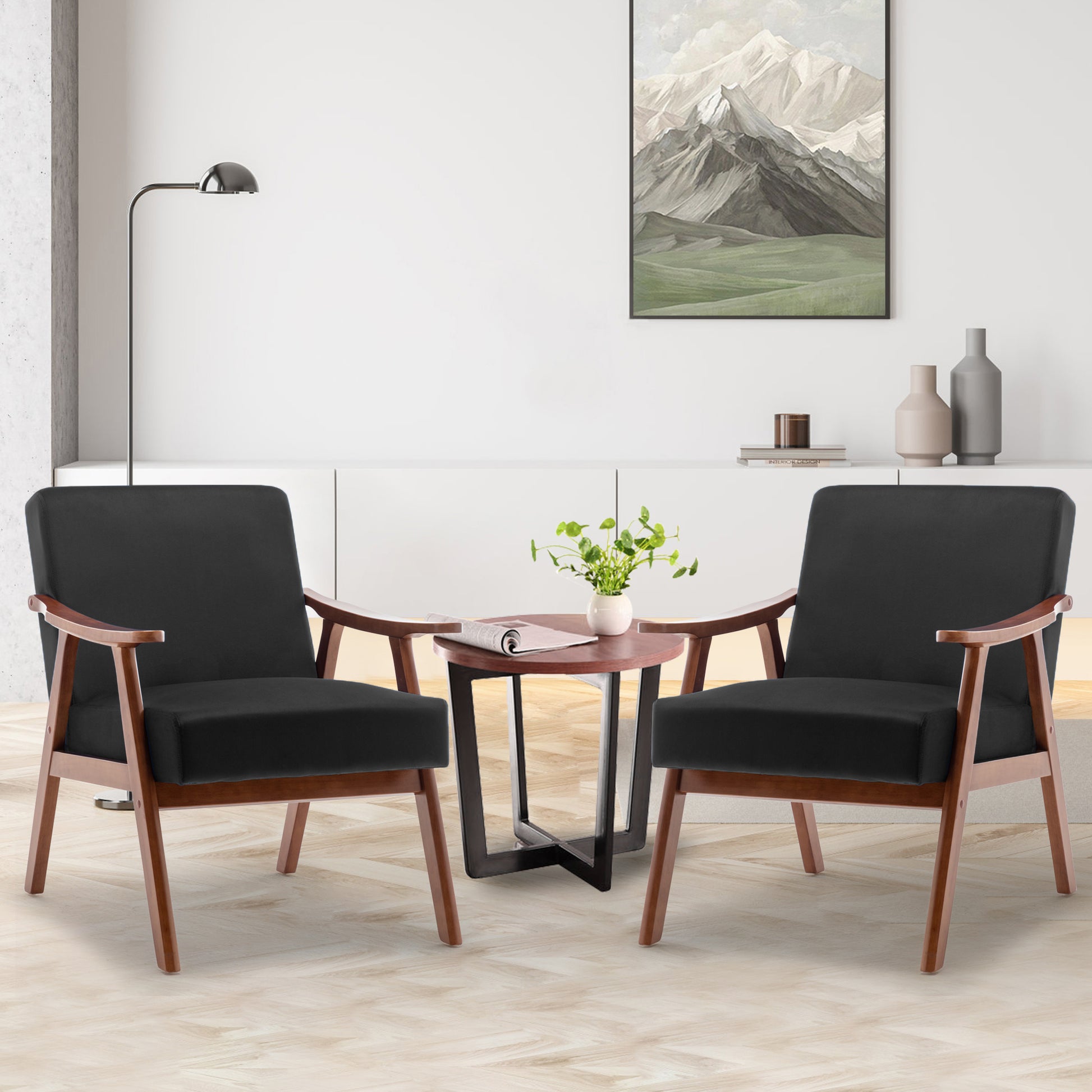 Mid Century Modern Chair, Living Room Chair With Solid Wood Frame, Accent Chair Extra Thick Backrest, Wingback Chair For Bedroom, Reading Room, Living Room, Lounge Chair Indoor Black Primary Living Space Mid Century Modern Foam Velvet