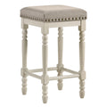 Tan And Antique White Counter Height Stools Set Of 2 Cushion Solid Tan Ivory Dining Room Foam Rectangular Traditional Bar Stools Set Of 2 Wood Fabric