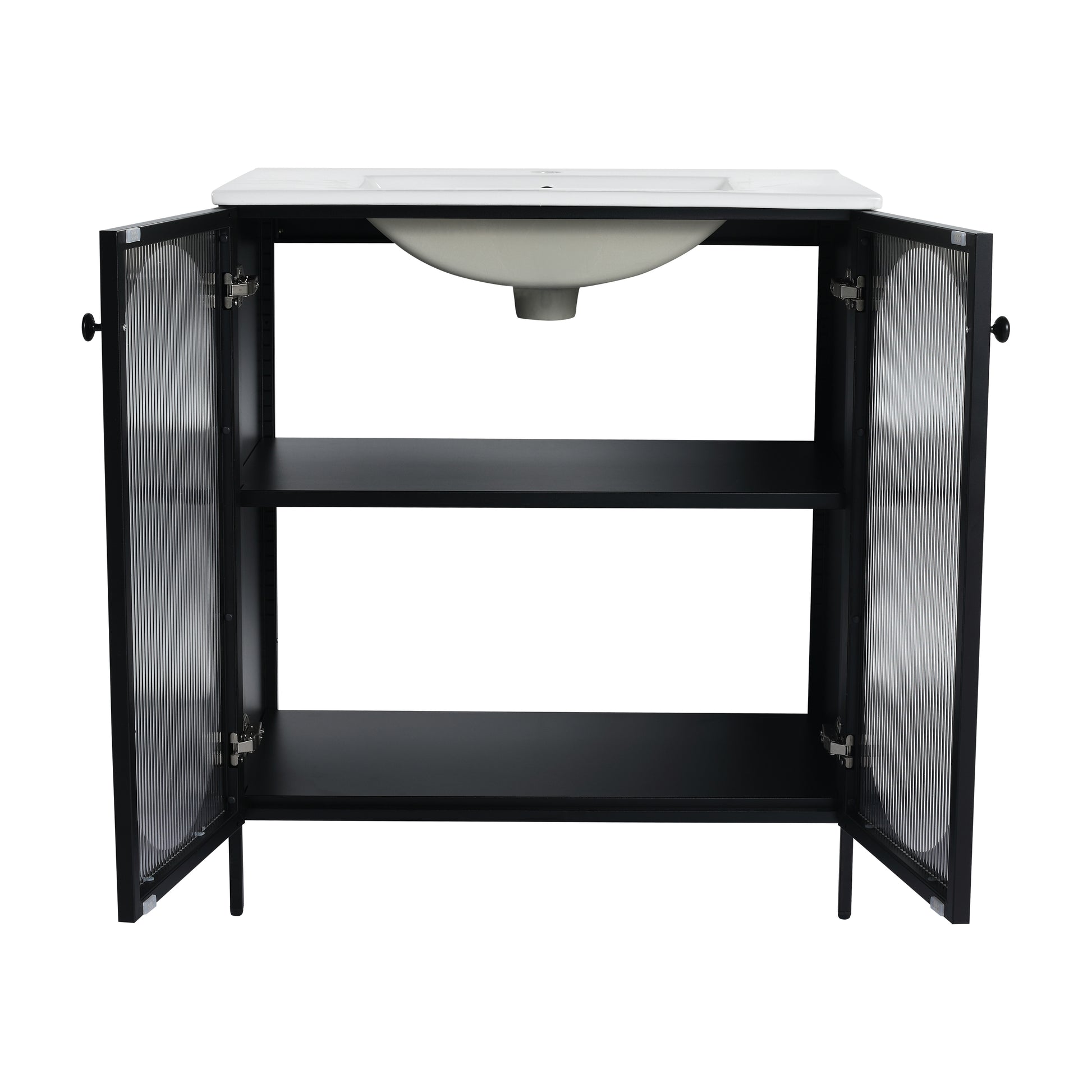 30 Inch Freestanding Bathroom Vanity With Ceramic Sink Black 2 Bathroom Freestanding Modern Steel