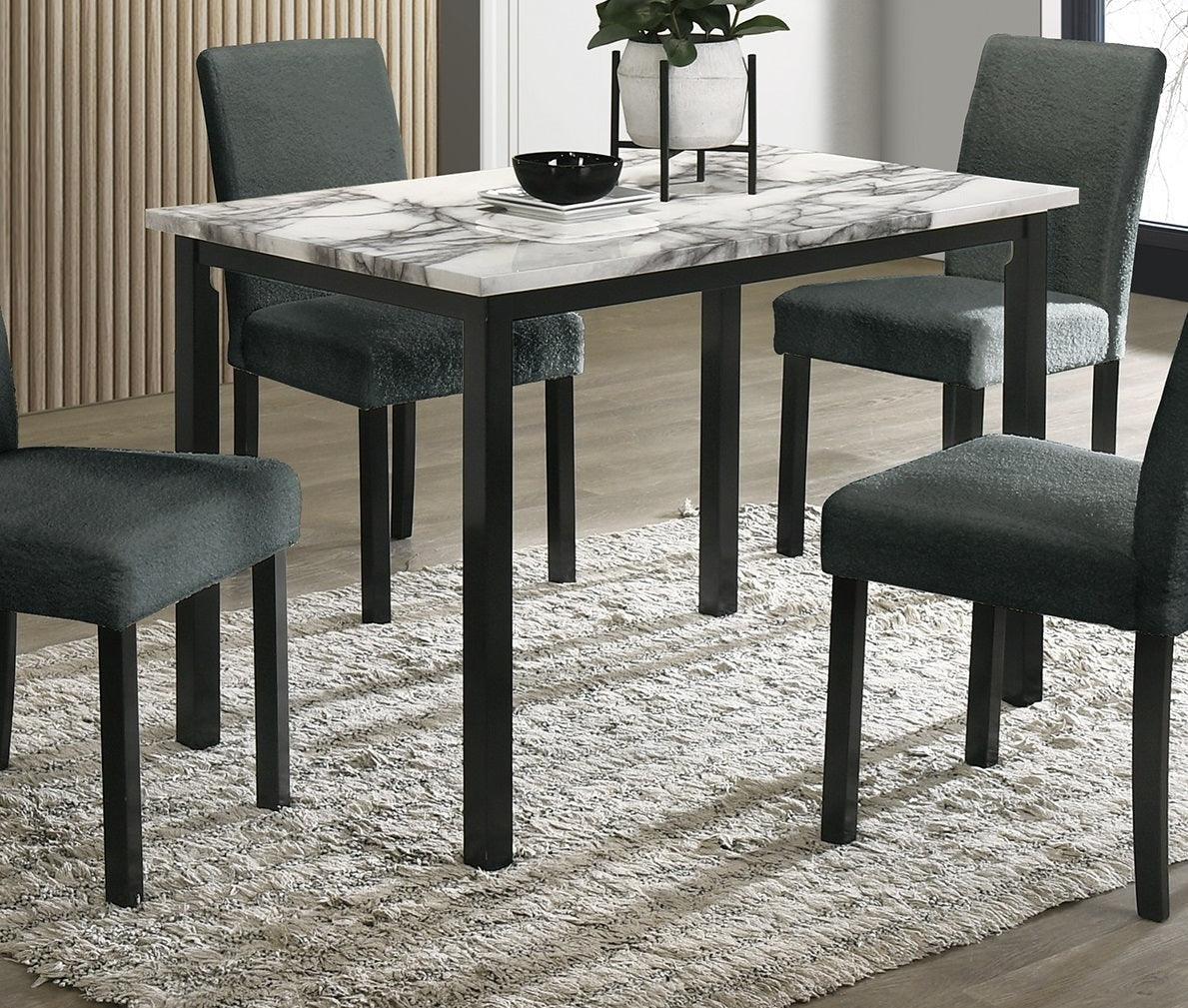 Charcoal Finish Wool Fabric Chairs Faux Marble Top Table 5Pc Dining Set Kitchen Dinette Cushions Upholstered 4X Chairs Dining Room Upholstered Chair Wood Charcoal Solid Back Seats 4 Wood Dining Room Contemporary,Modern,Transitional 4 Leg Rectangular Mdf