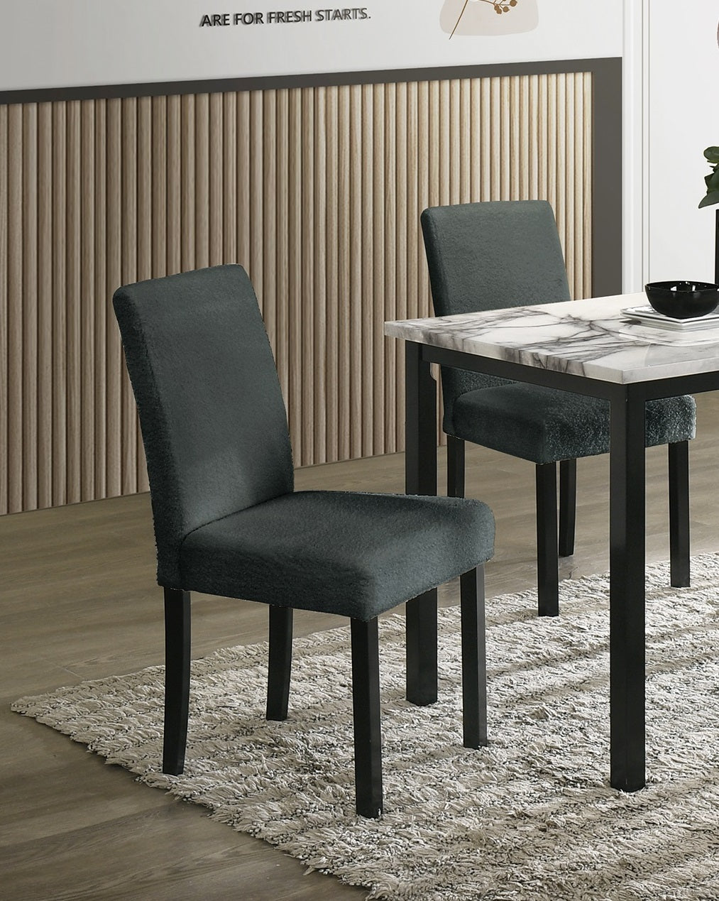 Charcoal Finish Wool Fabric Chairs Faux Marble Top Table 5Pc Dining Set Kitchen Dinette Cushions Upholstered 4X Chairs Dining Room Upholstered Chair Wood Charcoal Solid Back Seats 4 Wood Dining Room Contemporary,Modern,Transitional 4 Leg Rectangular Mdf