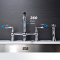 Bridge Dual Handles Kitchen Faucet With Pull Out Side Spray In Chrome Brass