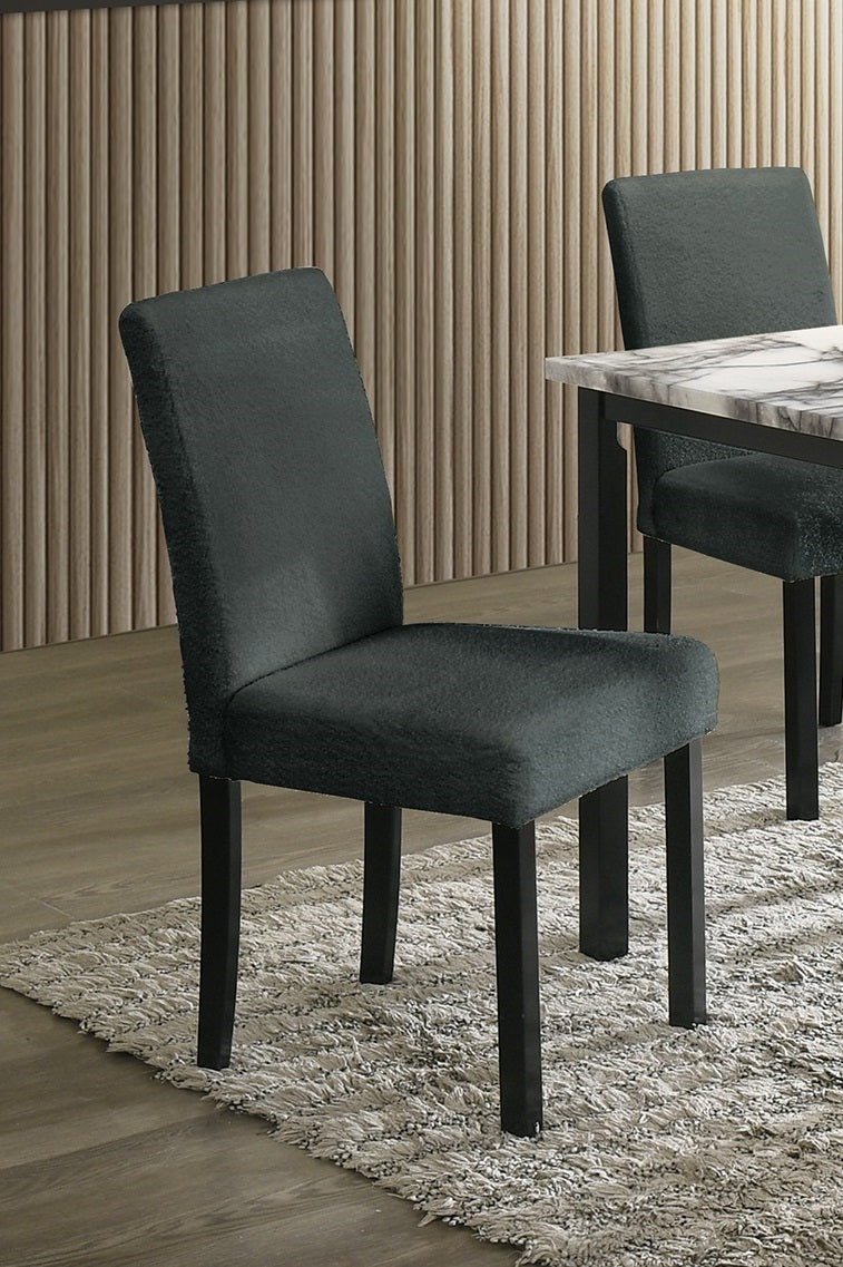 Charcoal Finish Wool Fabric Chairs Faux Marble Top Table 5Pc Dining Set Kitchen Dinette Cushions Upholstered 4X Chairs Dining Room Upholstered Chair Wood Charcoal Solid Back Seats 4 Wood Dining Room Contemporary,Modern,Transitional 4 Leg Rectangular Mdf