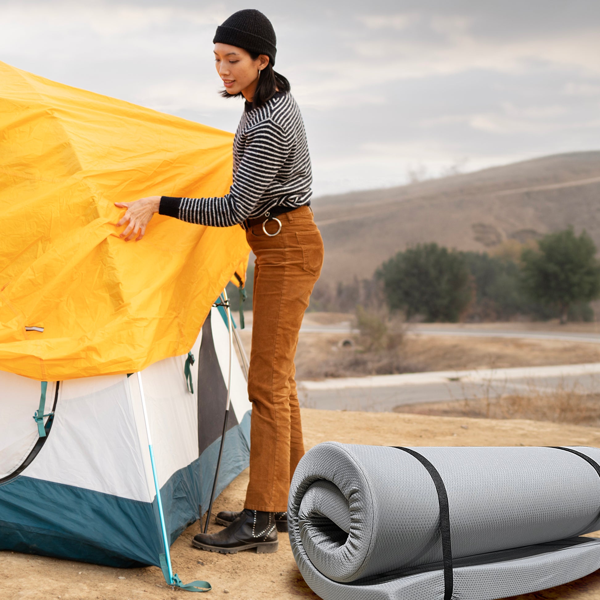 Memory Foam Camping Mattress 75"X30"X3" Perfect For Outdoor Activities, Rvs, Guest Rooms, And Dorms Foldable, Portable, With Water Resistant Zipper Cover, Certipur Us Certified Grey Polyester