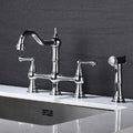 Bridge Dual Handles Kitchen Faucet With Pull Out Side Spray In Chrome Brass