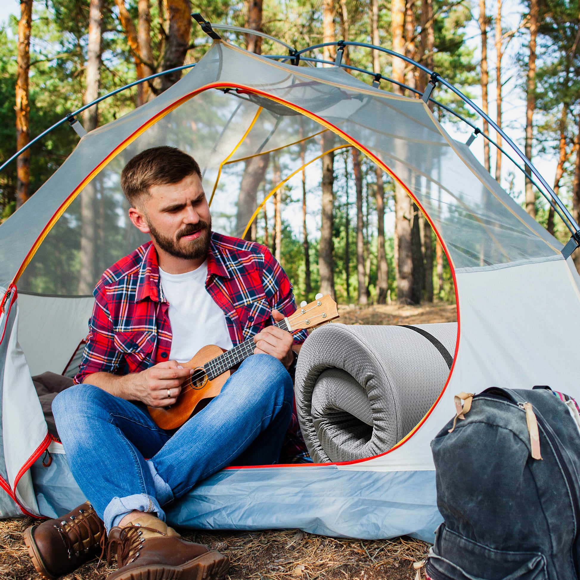 Memory Foam Camping Mattress 63"X26"X4" Perfect For Outdoor Activities, Rvs, Guest Rooms, And Dorms Foldable, Portable, With Water Resistant Zipper Cover, Certipur Us Certified Grey Polyester