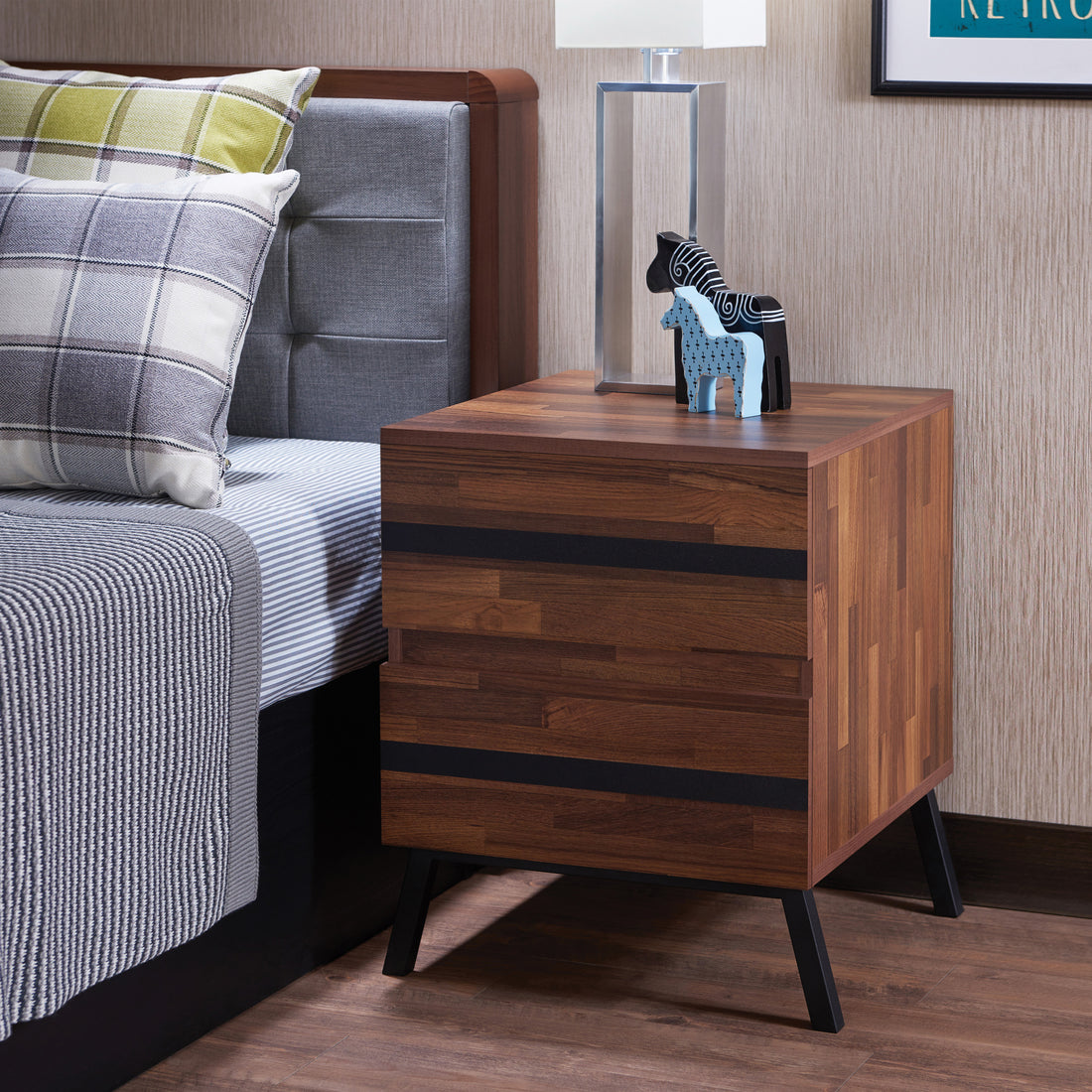 Walnut And Sandy Black 2 Drawer Nightstand Walnut Black 2 Drawers Bedroom Rectangle Modern Drawers Walnut Wood Metal