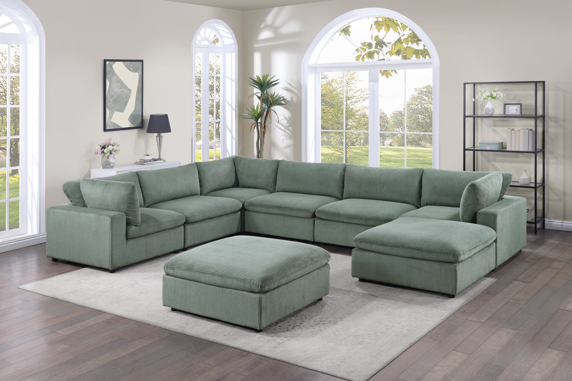 Contemporary Living Room Furniture Ottoman Sage Color Corduroy 1Pc Soft Cushion Ottoman Wood Legs Sage Primary Living Space Solid Contemporary,Modern Square Corduroy