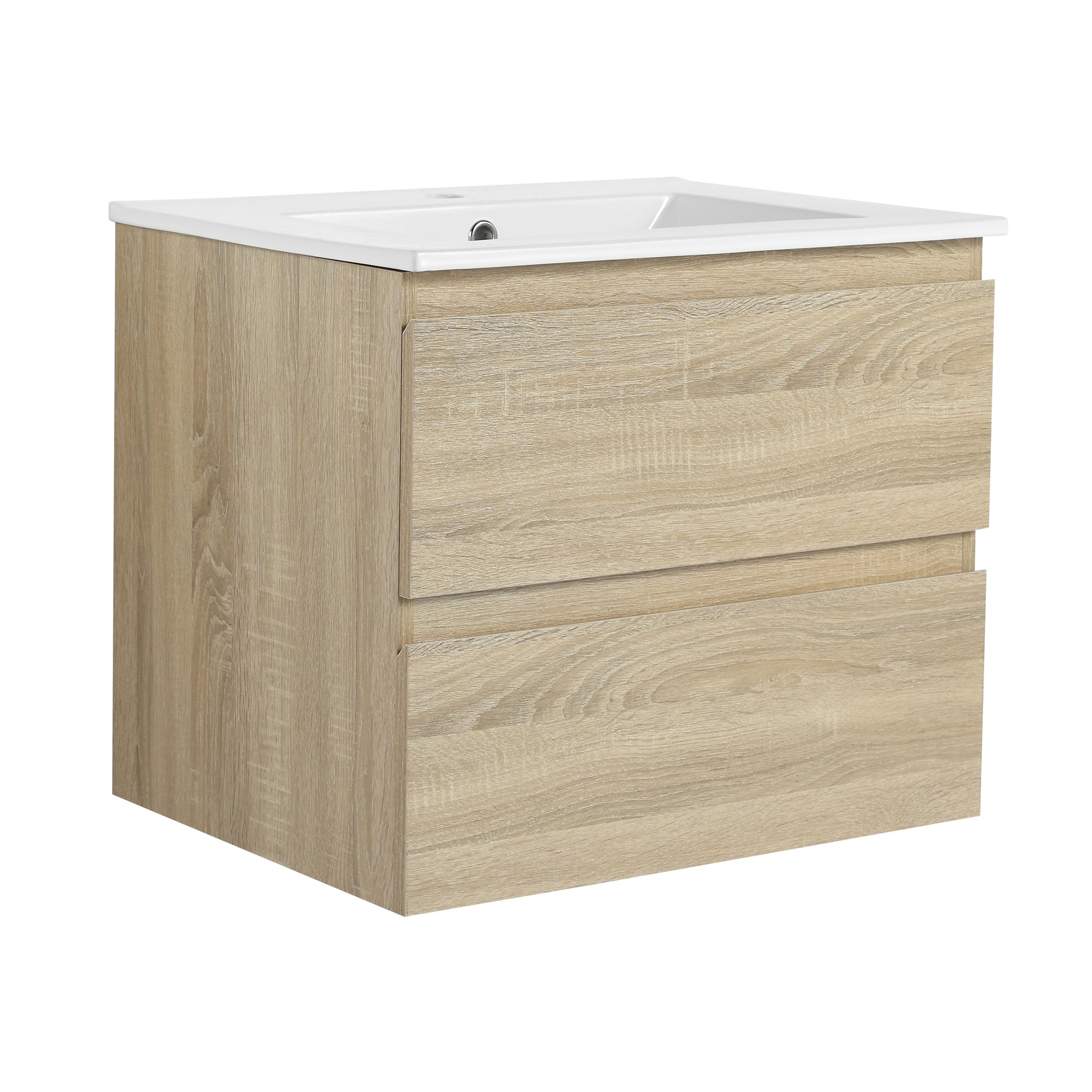 24" Wall Mounted Bathroom Vanity With Ceramic Sink, 2 Soft Close Drawers, Kd Package 2 Light Oak Bathroom Wall Mounted Modern Plywood