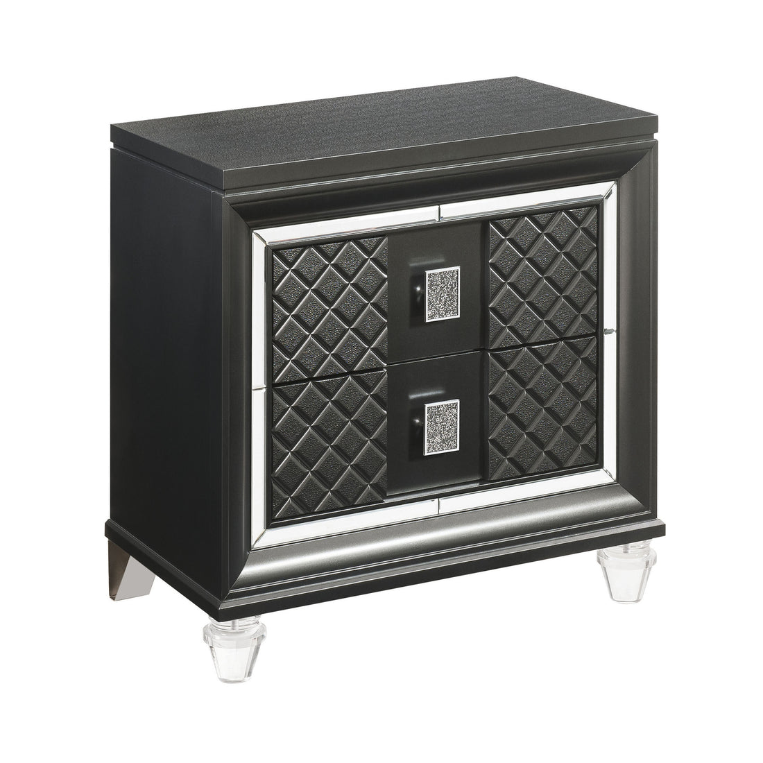 Metallic Grey 2 Drawer Nightstand Grey Gray 2 Drawers Bedroom Rectangle Modern Rubberwood Felt Lined Drawers Wood