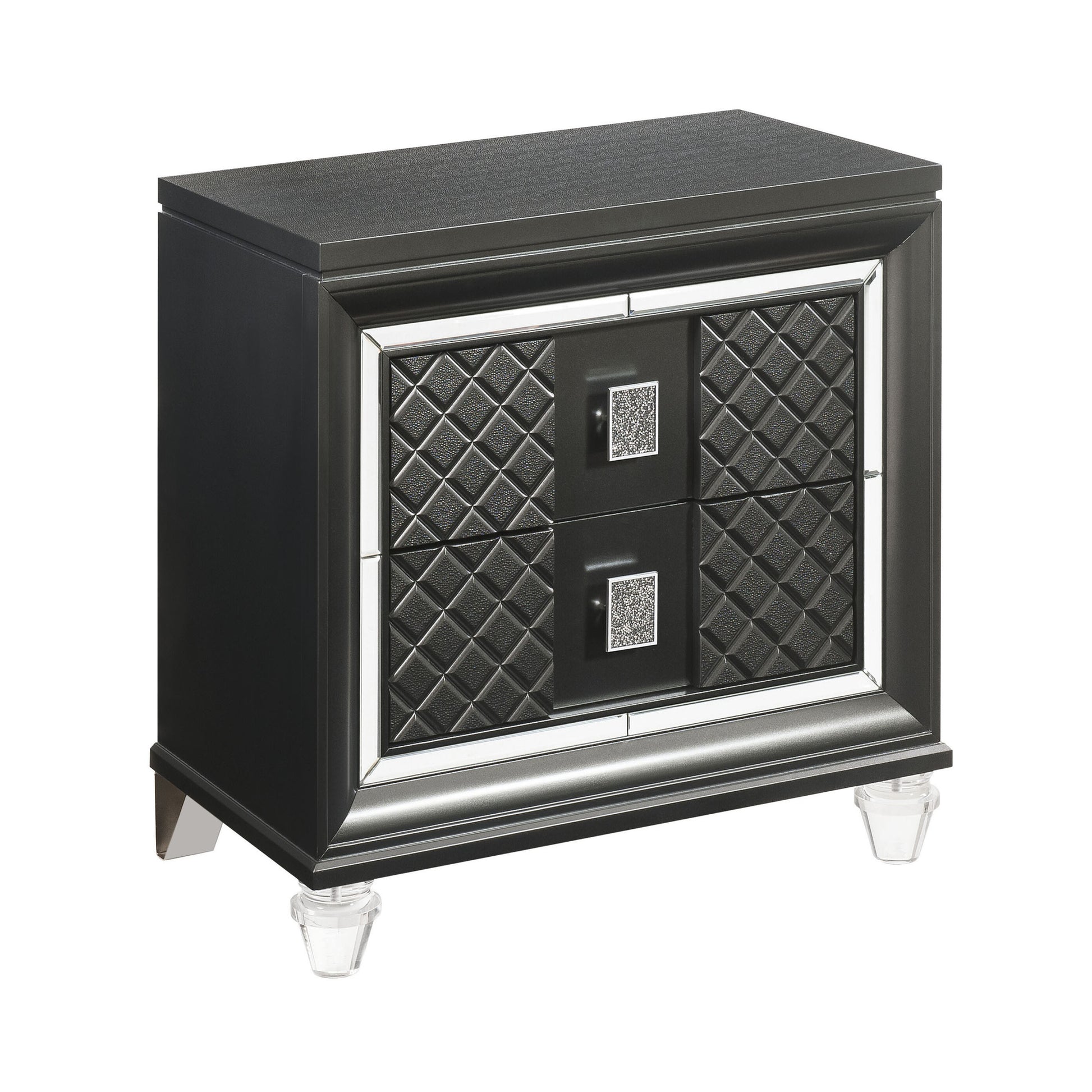 Metallic Grey 2 Drawer Nightstand Grey Gray 2 Drawers Bedroom Rectangle Modern Rubberwood Felt Lined Drawers Wood