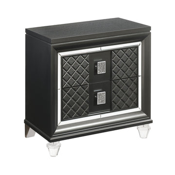 Metallic Grey 2 Drawer Nightstand Grey Gray 2 Drawers Bedroom Rectangle Modern Rubberwood Felt Lined Drawers Wood