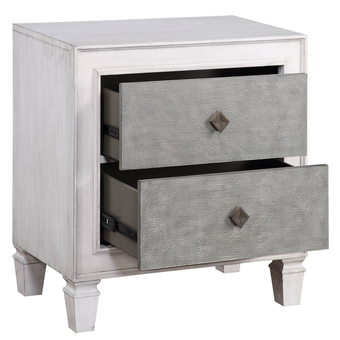 Rustic Grey And Weathered White 2 Drawer Nightstand White Gray 2 Drawers Bedroom Rectangle Modern,Rustic Poplar Felt Lined Drawers White Wood