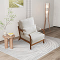 Modern Teddy Fabric Accent Chair,Wood Frame Armchair For Living Room White Teddy