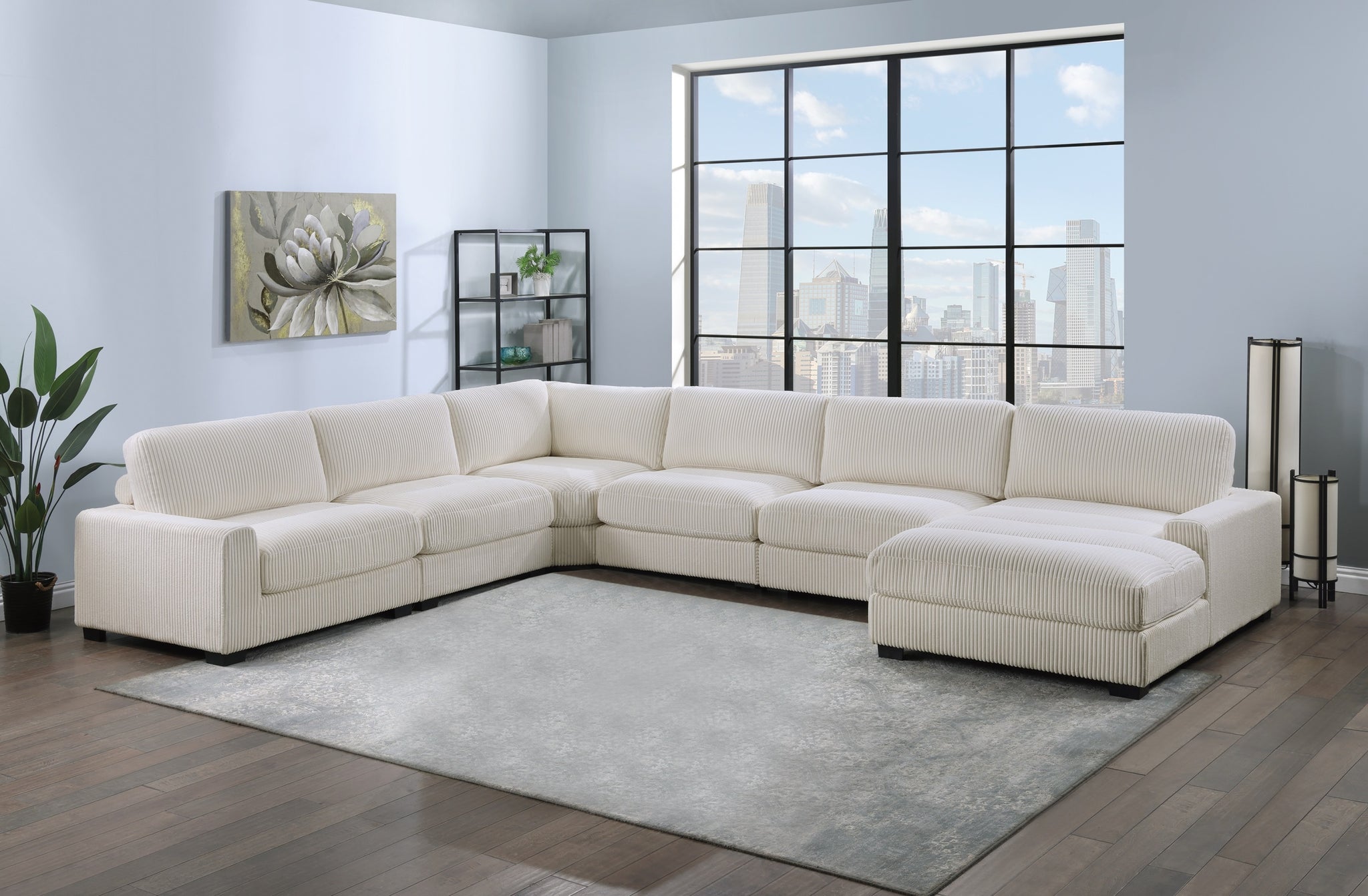 Beige Color 6Pc Modular Sectional Set Welt Corduroy Couch Laf Chair, Corner Wedge, Raf Chaise, 3X Armless Chairs Living Room Furniture Beige Primary Living Space Cushion Back Contemporary,Modern Modular Rubberwood Corduroy 6 Seat