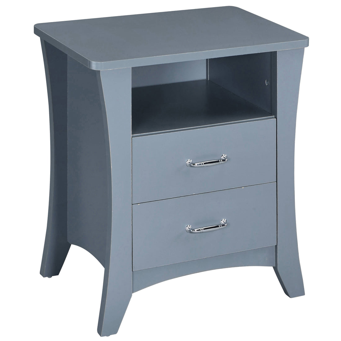 Grey Nightstand With 2 Drawers And Open Shelving Grey Gray 2 Drawers Bedroom Rectangle Drawers Wood