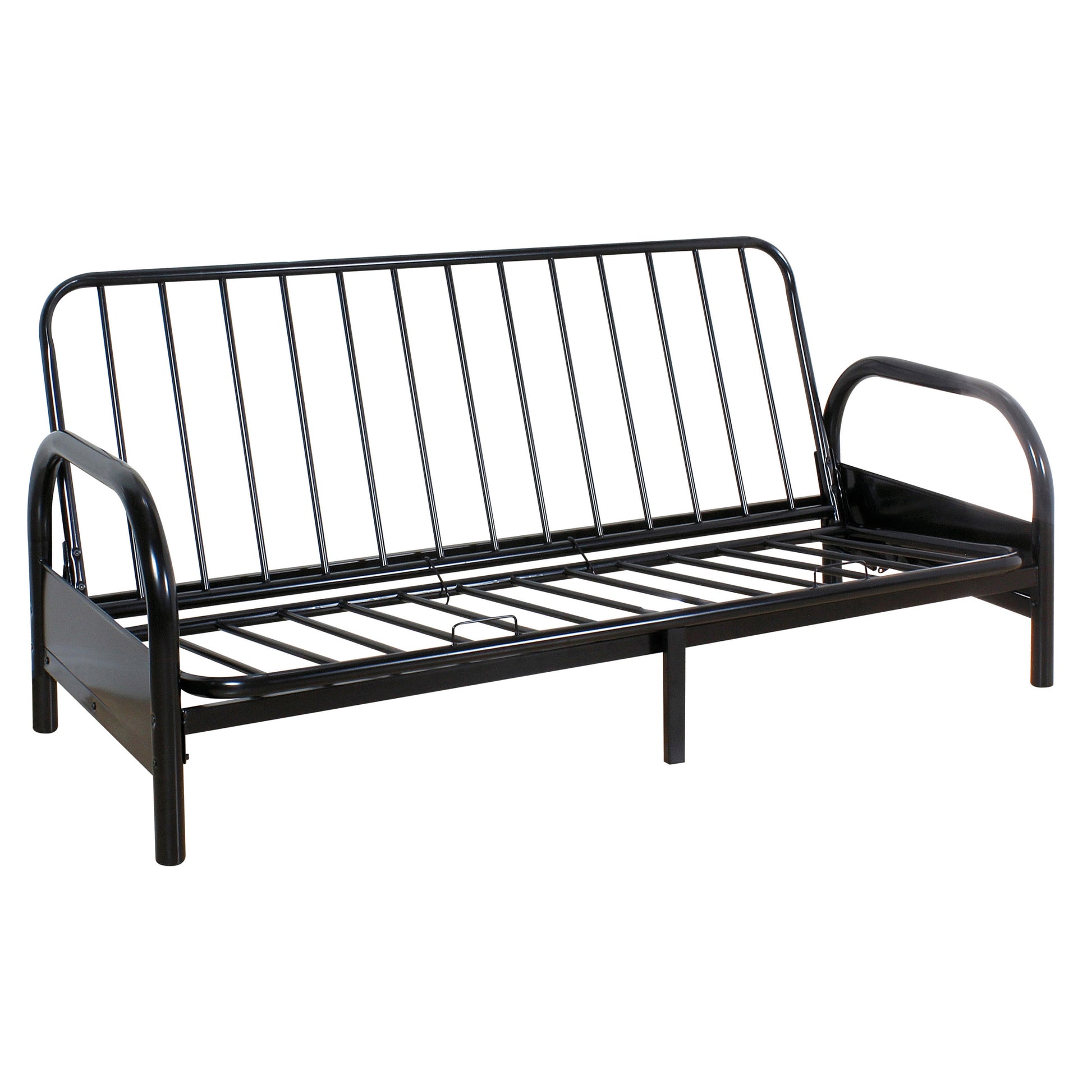 Black Adjustable Futon Frame Black Metal Primary Living Space Tight Back Contemporary Metal 3 Seat