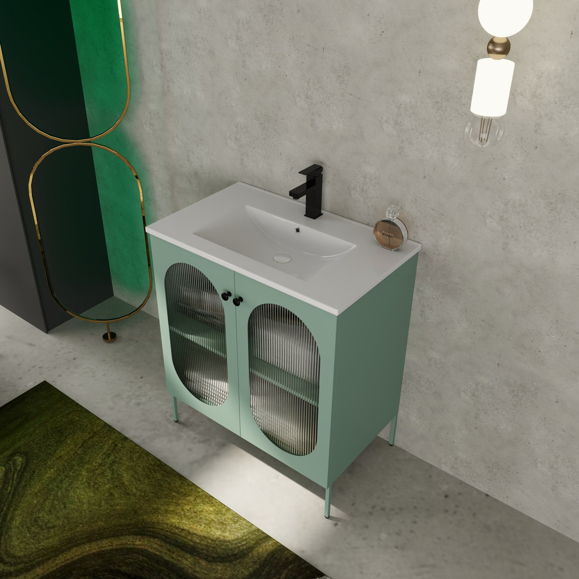 30 Inch Freestanding Bathroom Vanity With Ceramic Sink Mint Green 2 Bathroom Freestanding Modern Steel