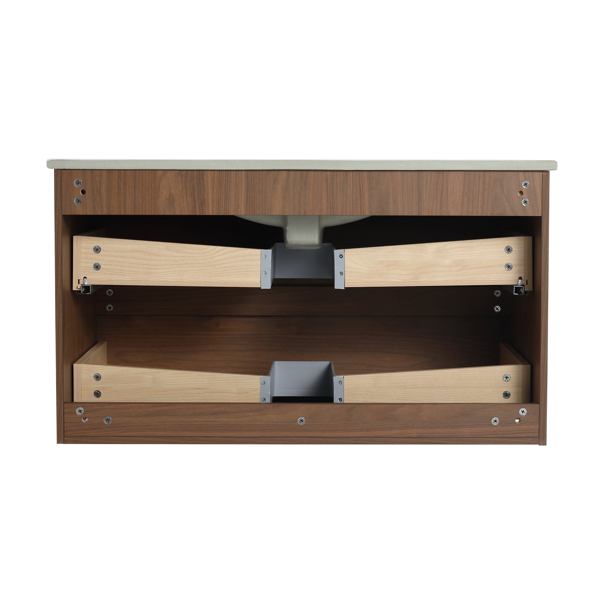 36" Wall Mounted Bathroom Vanity With Ceramic Sink, 2 Soft Close Drawers, Kd Package 2 Brown Oak Bathroom Wall Mounted Modern Plywood