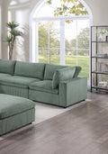 Sage Color 6Pc Modular Sectional Set Corduroy Upholstery Couch 3X Corner Wedge, 2X Armless Chairs 1X Ottoman Living Room Furniture Sage Primary Living Space Cushion Back Contemporary,Modern Modular Rubberwood Corduroy 6 Seat