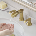 Bathroom Faucets For Sink 3 Hole Nickel Gold 8 Inch Widespread Bathroom Sink Faucet With Pop Up Drain Double Lever Handle Faucet Bathroom Vanity Faucet Basin Mixer Tap Faucet With Hose Bathroom Joystick Geometric Two Brushed Gold Side Sprayer Deck