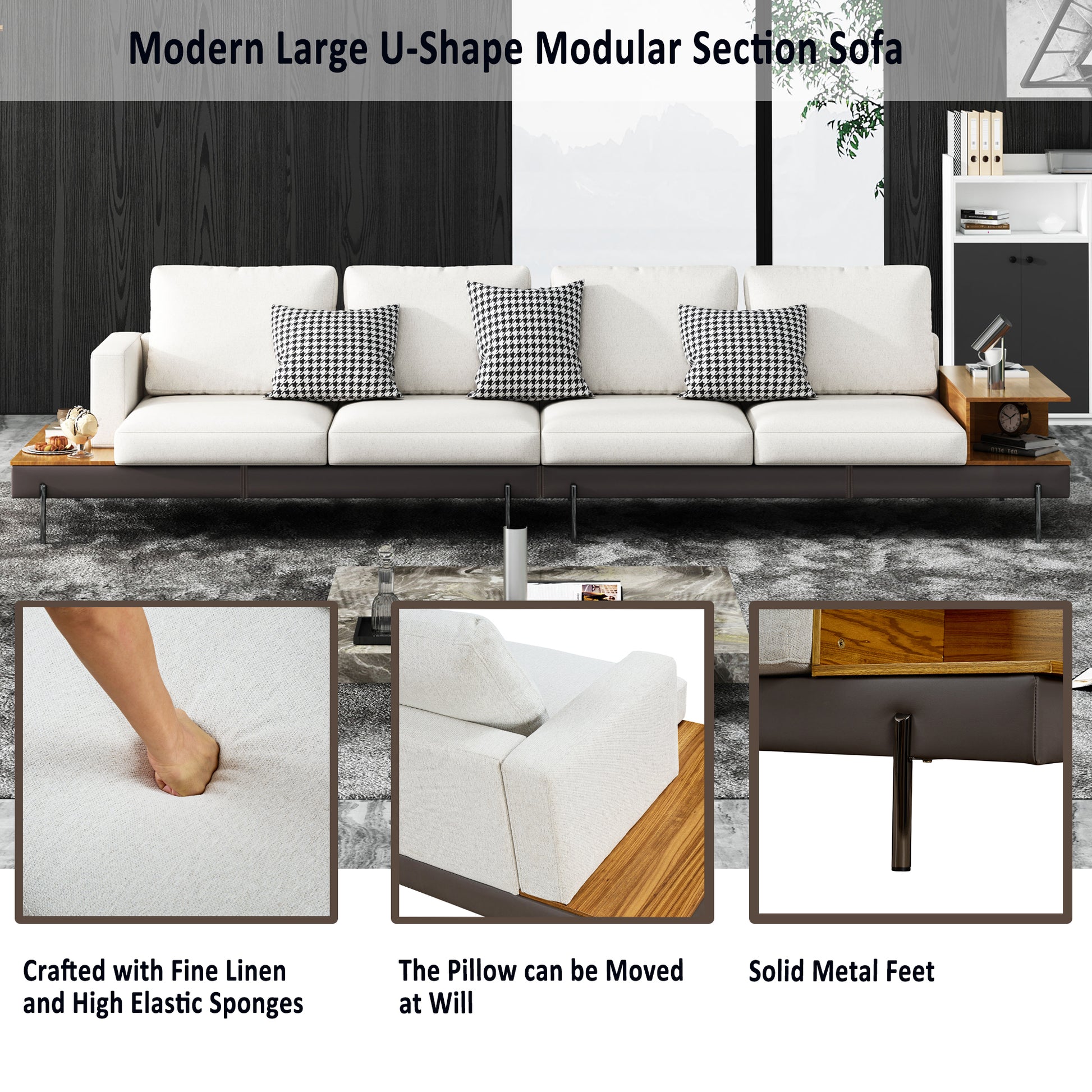 Luxury Sofa Fabric Sofain Living Room Left And Right Interchangeable Four Seat Sofa Off White White Wood 4 Seat