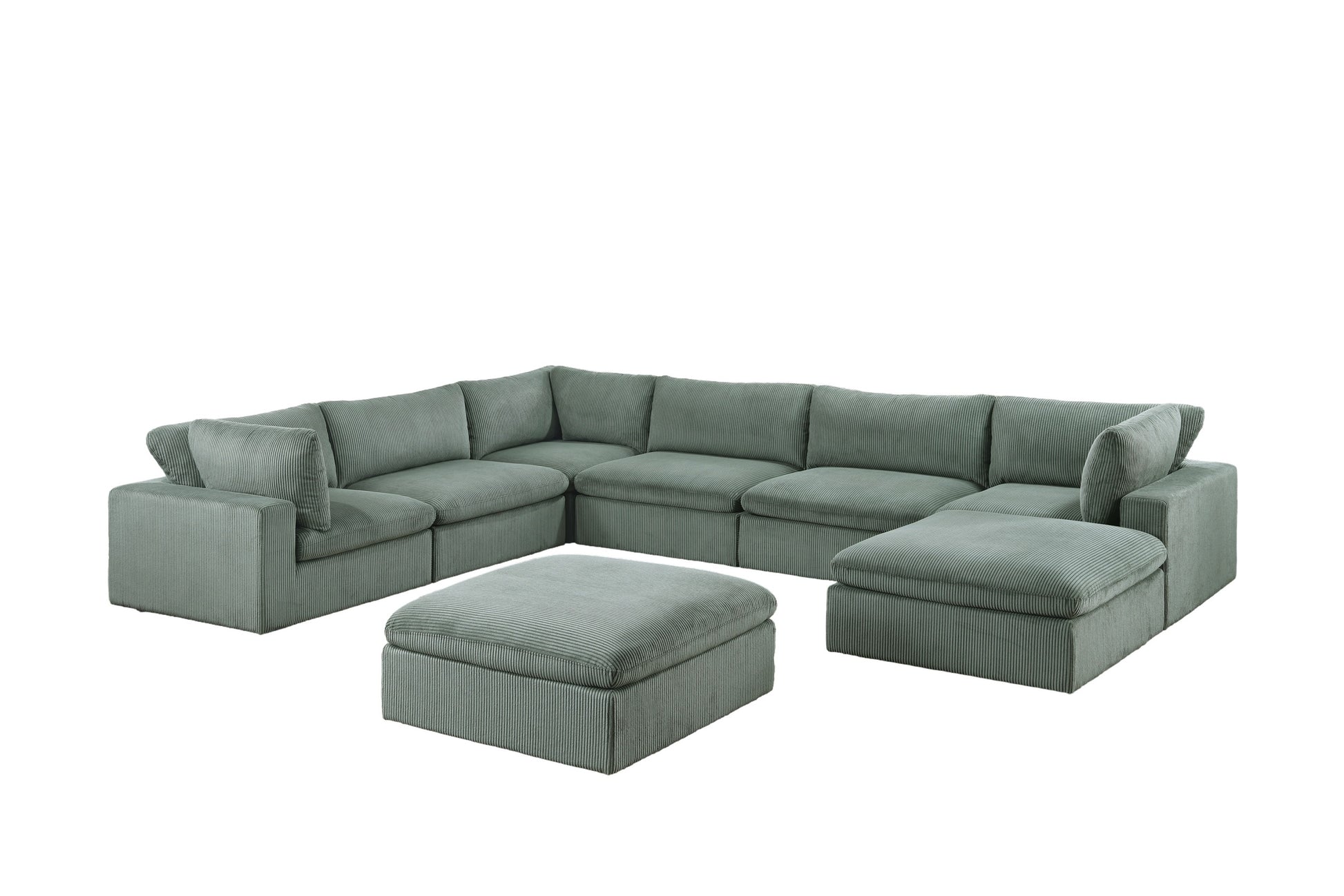 Sage Color 8Pc Modular Sectional Set Corduroy Upholstery Couch 3X Corner Wedge, 3X Armless Chairs 2X Ottomans Living Room Furniture Sage Primary Living Space Cushion Back Contemporary,Modern Modular Rubberwood Corduroy 8 Seat