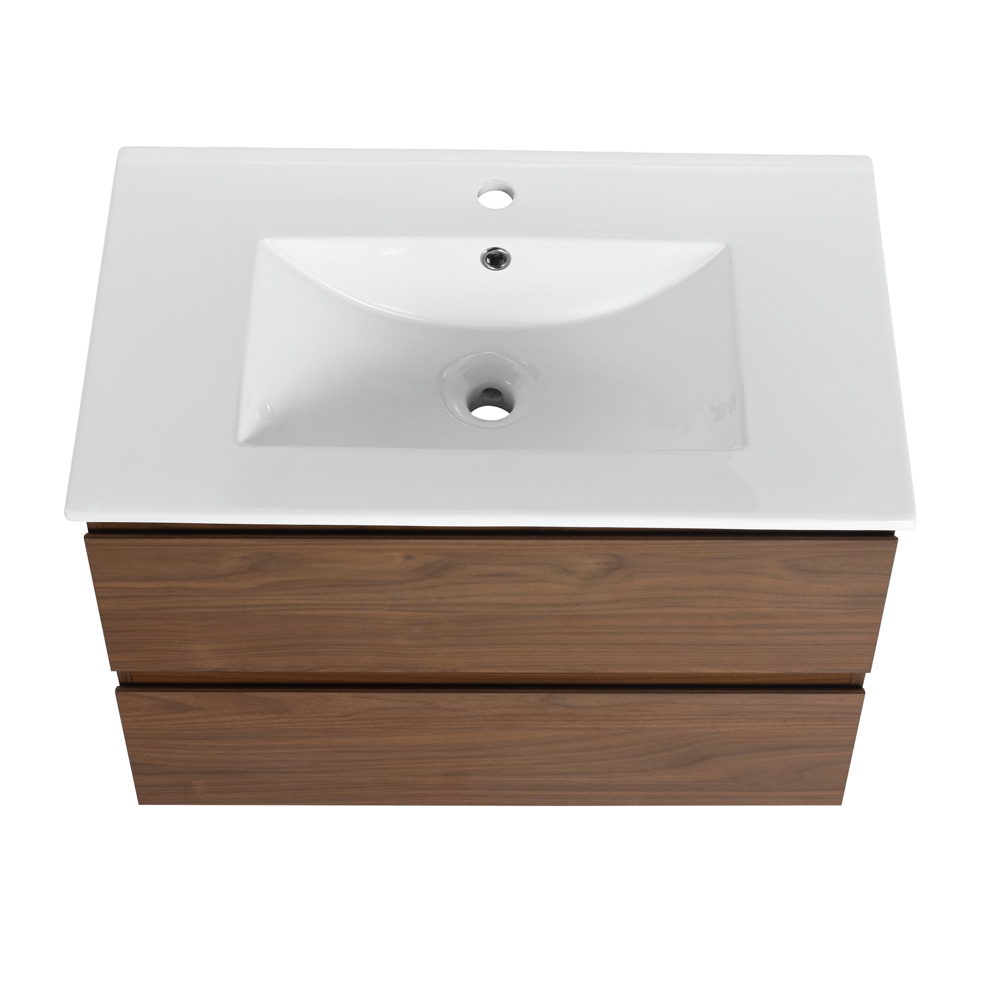 30" Wall Mounted Bathroom Vanity With Ceramic Sink, 2 Soft Close Drawers, Kd Package 2 Brown Oak Bathroom Wall Mounted Modern Plywood