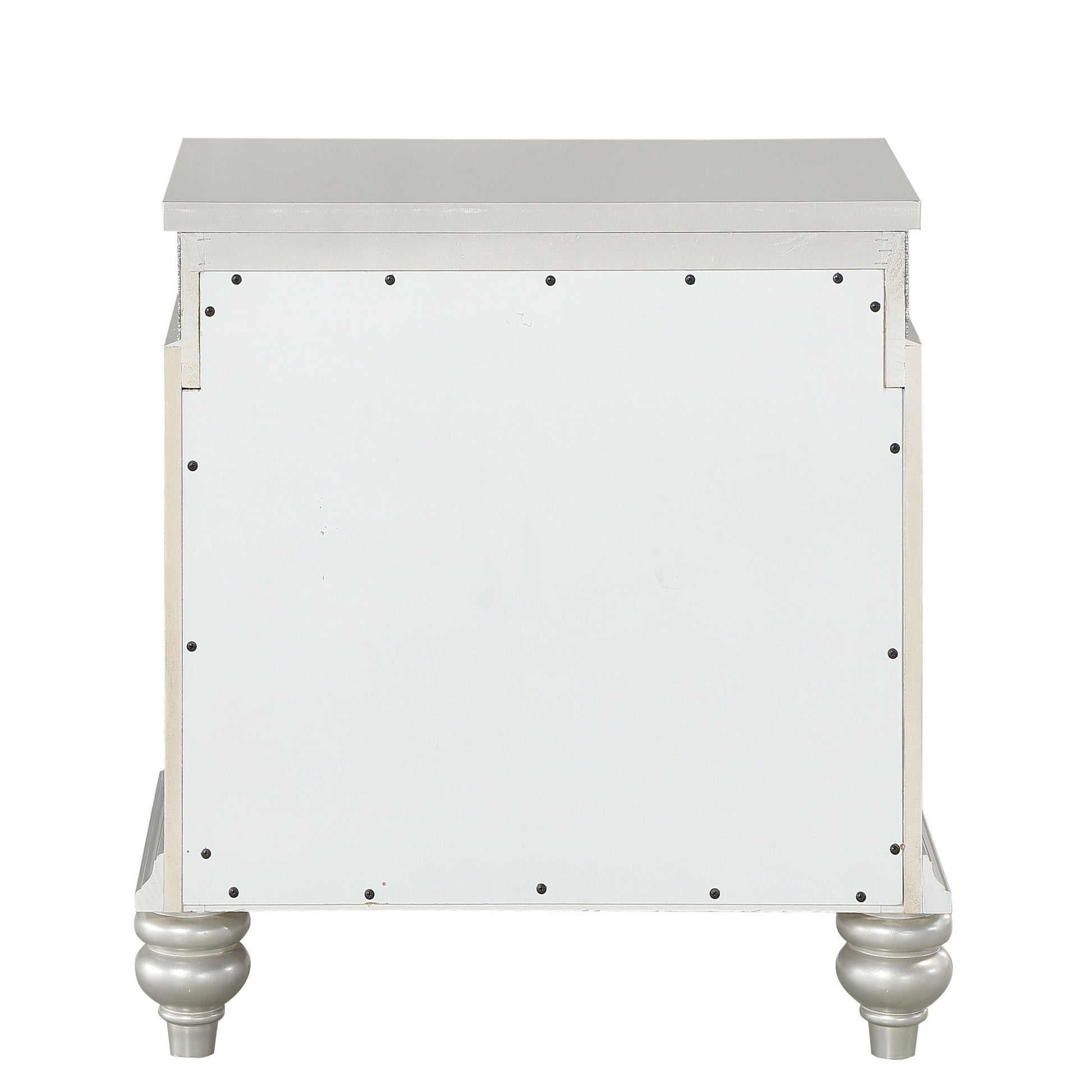 Platinum 2 Drawer Nightstand Silver 2 Drawers Bedroom Rectangle Glam Poplar Felt Lined Drawers Silver Wood