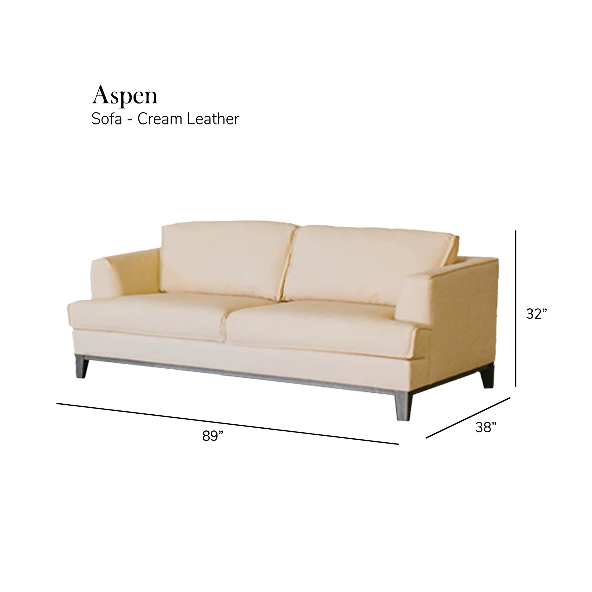 Aspen Cream Top Grain Leather Sofa Cream Wood Leather 3 Seat