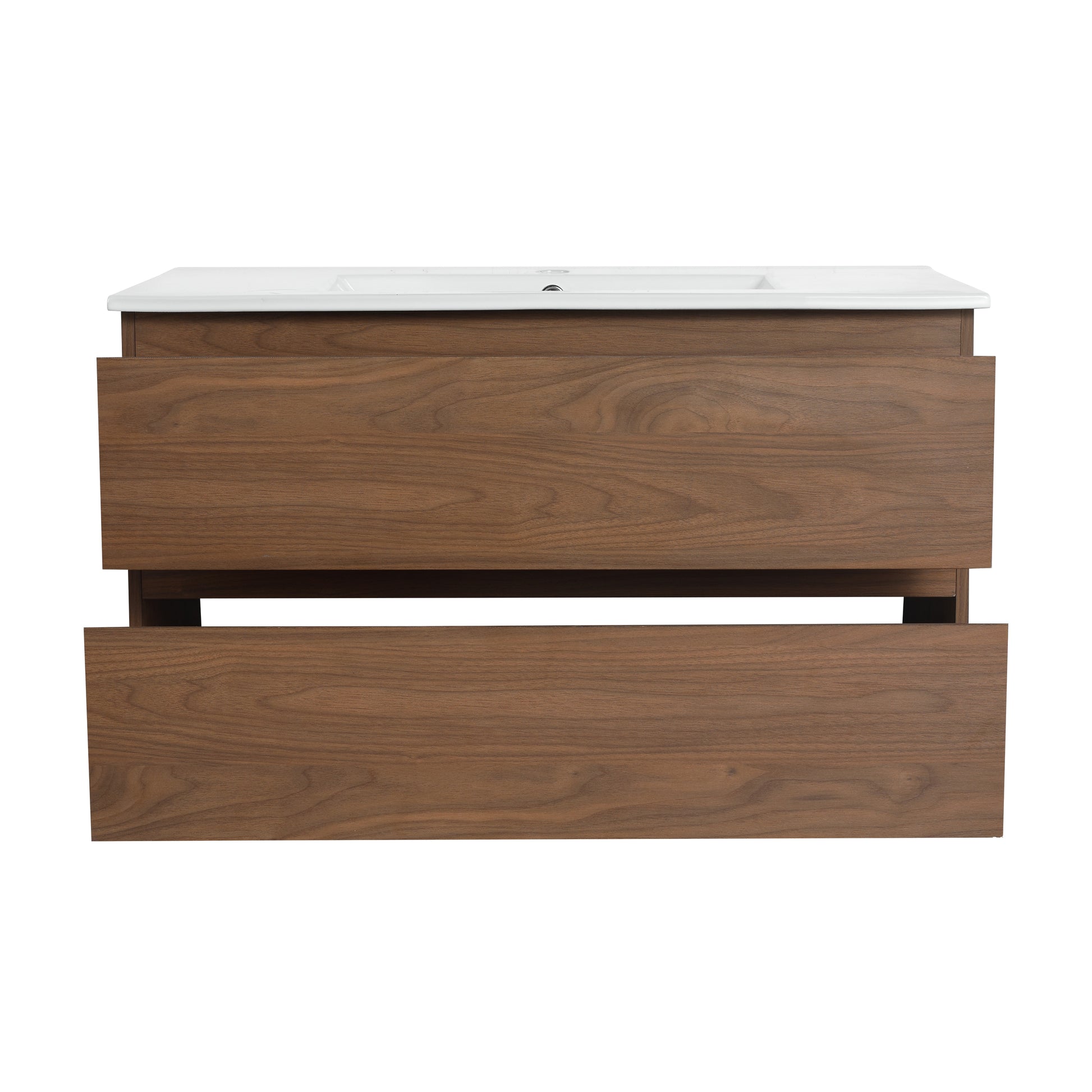 36" Wall Mounted Bathroom Vanity With Ceramic Sink, 2 Soft Close Drawers, Kd Package 2 Brown Oak Bathroom Wall Mounted Modern Plywood