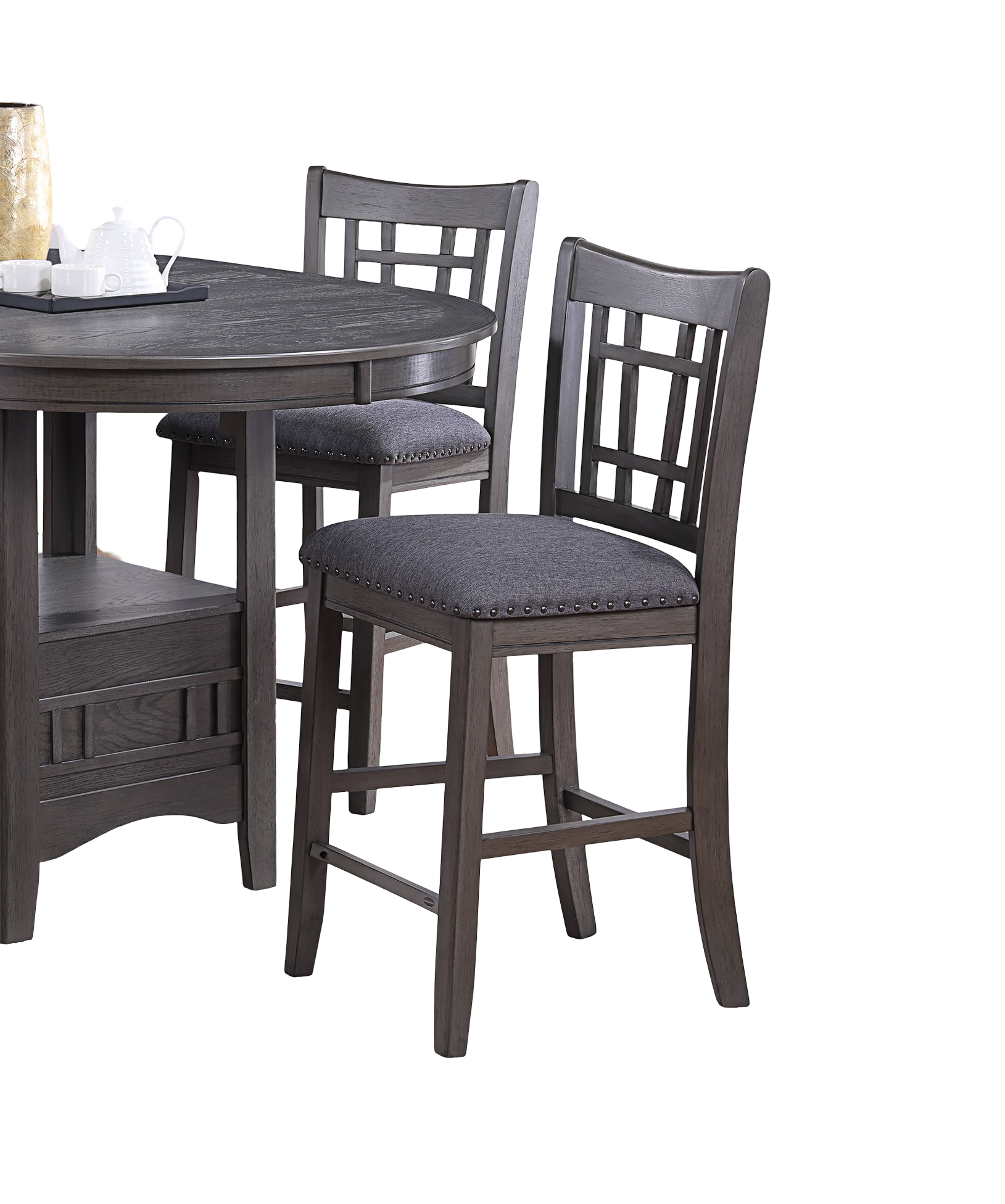 Set Of 2Pc High Chairs Dining Room Furniture Gray Solid Wood Counter Height Chairs Upholstered Cushioned Open Square Design Back Geometric Gray Light Brown Dining Room Modern,Transitional Dining Chairs Rubberwood Set Of 2 Solid Wood