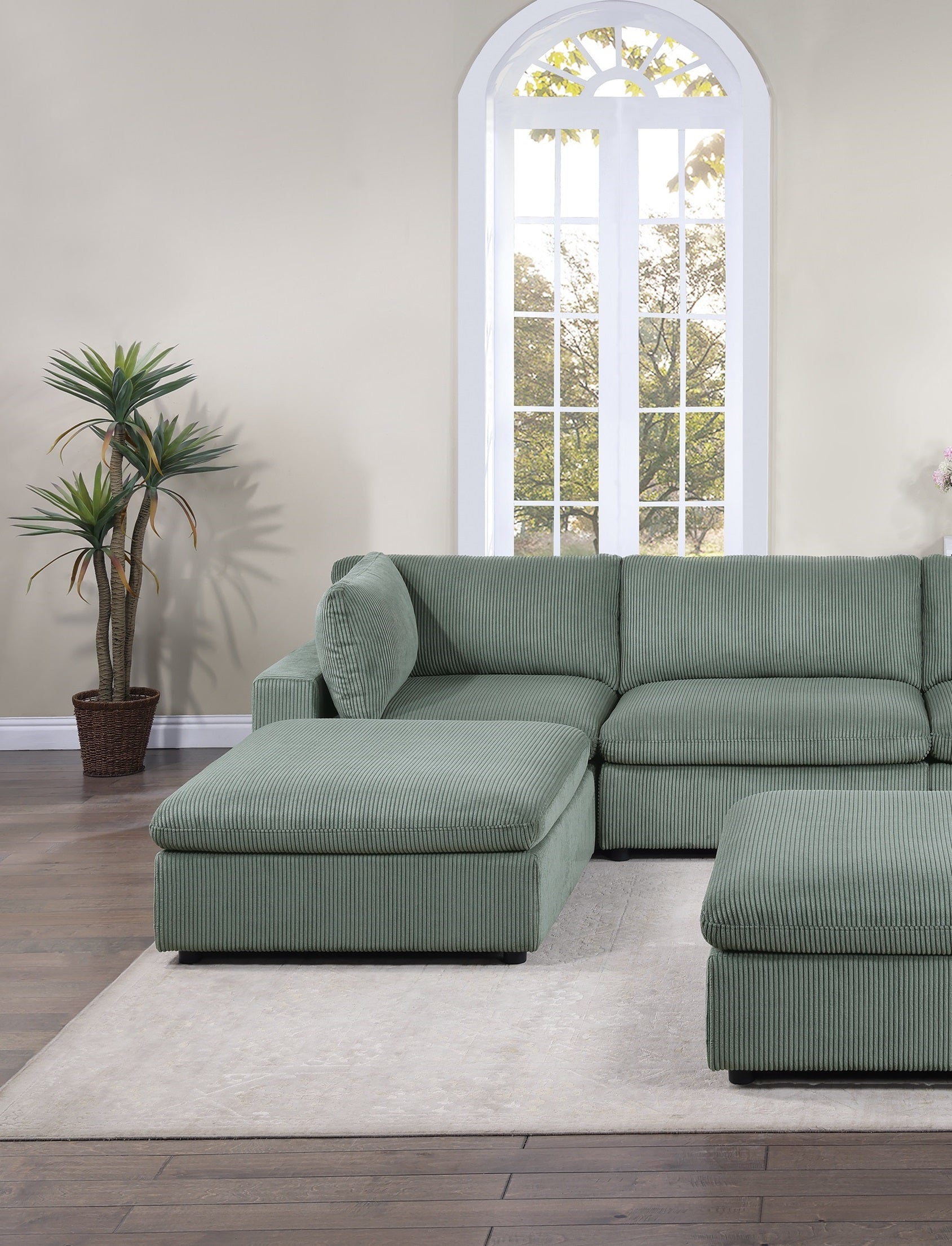 Contemporary Living Room Furniture Ottoman Sage Color Corduroy 1Pc Soft Cushion Ottoman Wood Legs Sage Primary Living Space Solid Contemporary,Modern Square Corduroy