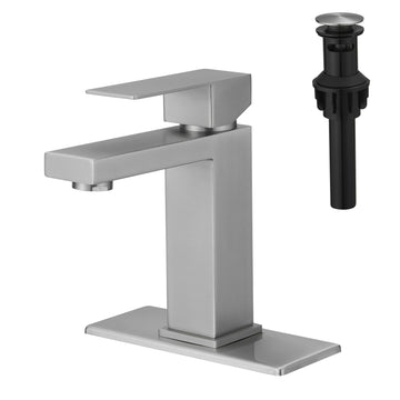 Sink Faucet With Deck Plate Waterfall Brushsed With Pop Up Drain And Supply Lines Bathroom Faucets For Sink 1 Hole One Handle Faucets Vanity Bath Mixer Tap Bathroom Joystick Geometric One Brushed Nickel Side Sprayer Deck Mounted Cartridge Valve Single