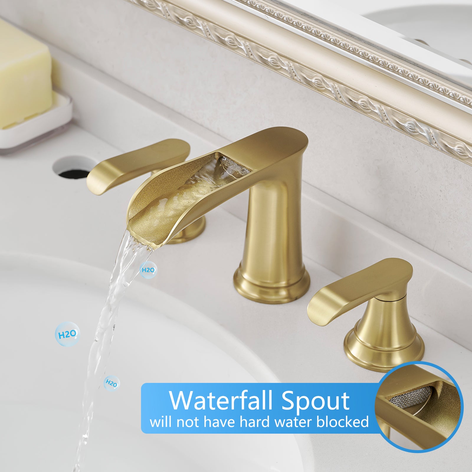 Bathroom Faucets For Sink 3 Hole Nickel Gold 8 Inch Widespread Bathroom Sink Faucet With Pop Up Drain Double Lever Handle Faucet Bathroom Vanity Faucet Basin Mixer Tap Faucet With Hose Bathroom Joystick Geometric Two Brushed Gold Side Sprayer Deck