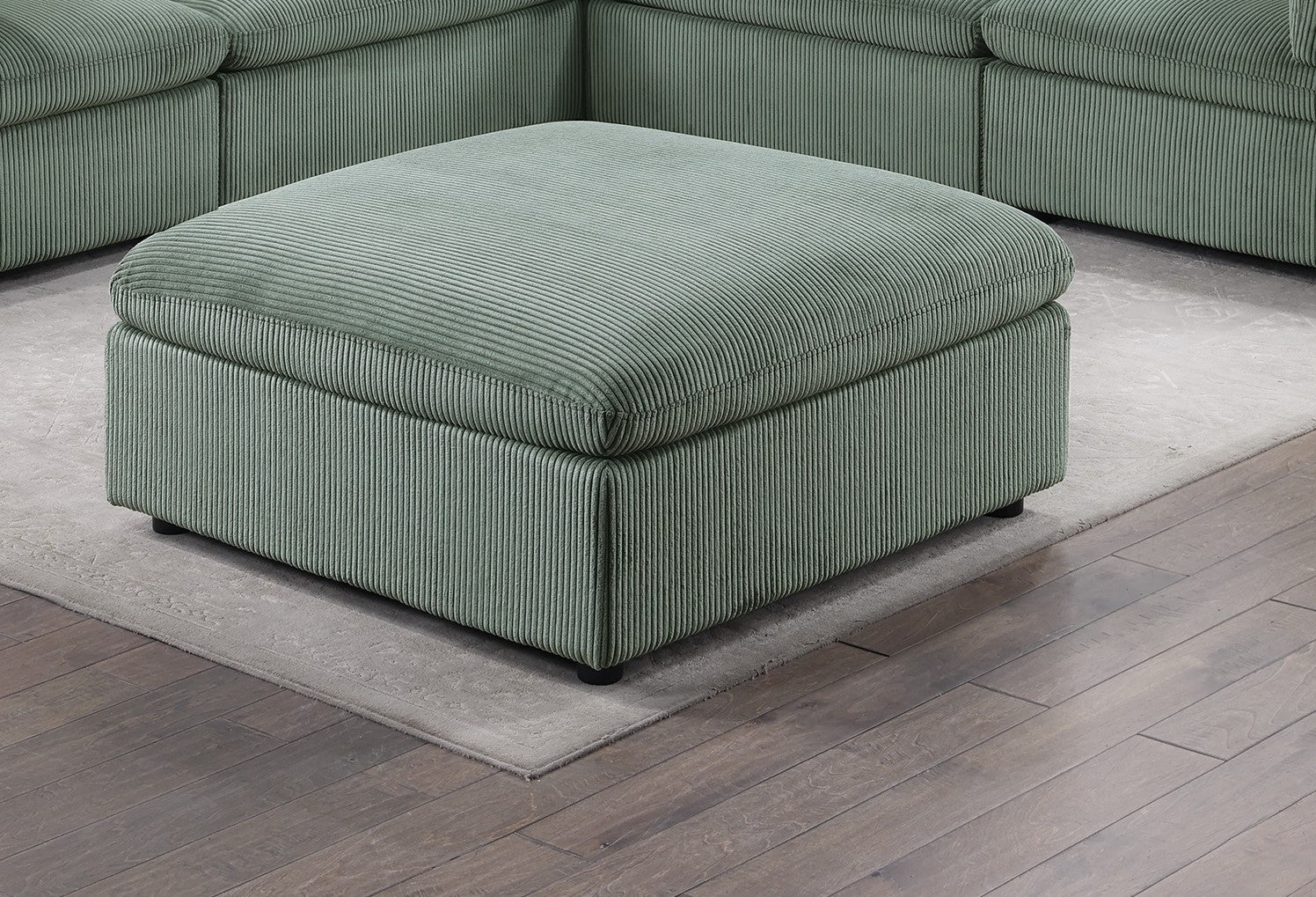 Contemporary Living Room Furniture Ottoman Sage Color Corduroy 1Pc Soft Cushion Ottoman Wood Legs Sage Primary Living Space Solid Contemporary,Modern Square Corduroy
