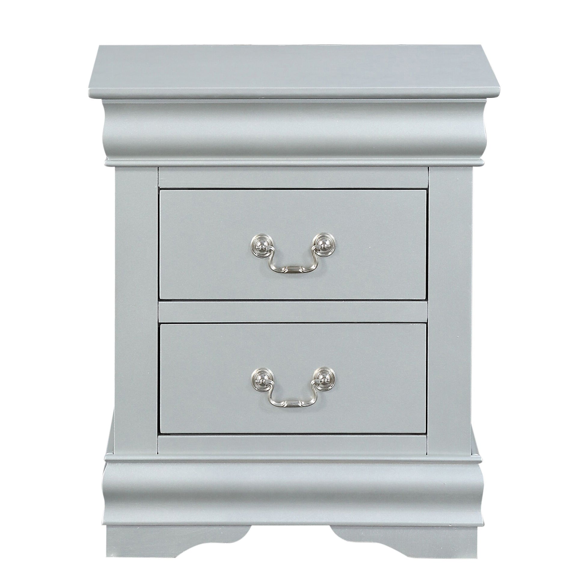 Platinum 2 Drawer Nightstand Silver 2 Drawers Bedroom Rectangle Modern Rubberwood Solid Wood Silver Wood
