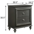 Metallic Grey Nightstand With 2 Drawers Grey Gray 2 Drawers Bedroom Rectangle Transitional Rubberwood Felt Lined Drawers Wood