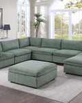 Sage Color 8Pc Modular Sectional Set Corduroy Upholstery Couch 3X Corner Wedge, 3X Armless Chairs 2X Ottomans Living Room Furniture Sage Primary Living Space Cushion Back Contemporary,Modern Modular Rubberwood Corduroy 8 Seat