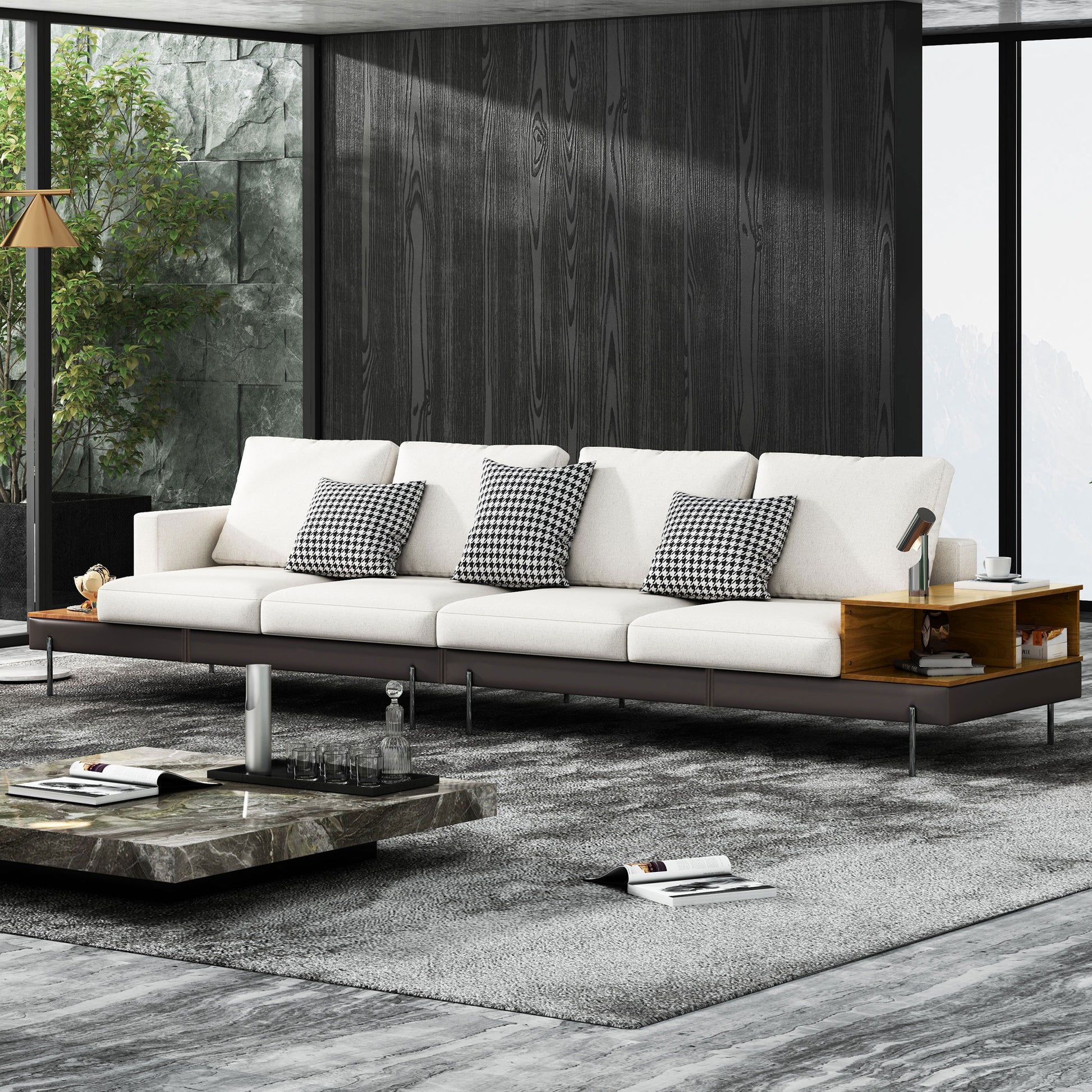 Luxury Sofa Fabric Sofain Living Room Left And Right Interchangeable Four Seat Sofa Off White White Wood 4 Seat