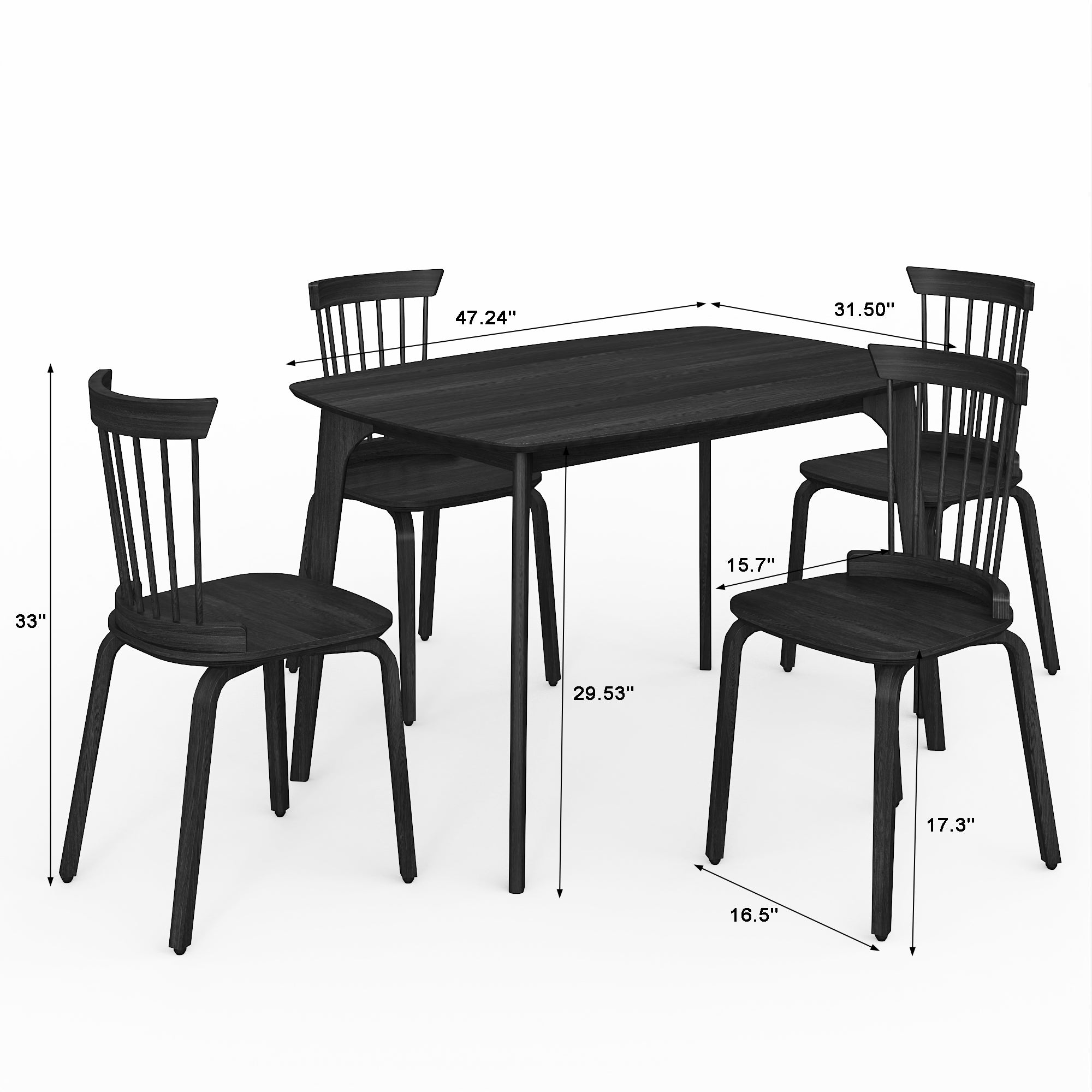 Solid Wood Dining Table With 4 Solid Wood Slat Back Windsor Chair, More Comfortable And Spacious Matching Use, Black Walnut Dining Room Varnished Set Of 4 Or More Plywood