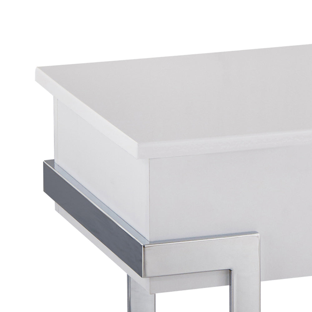 White High Gloss And Chrome Coffee Table With Lift Top White Silver White Primary Living Space Modern Rectangular Wood Metal Sled