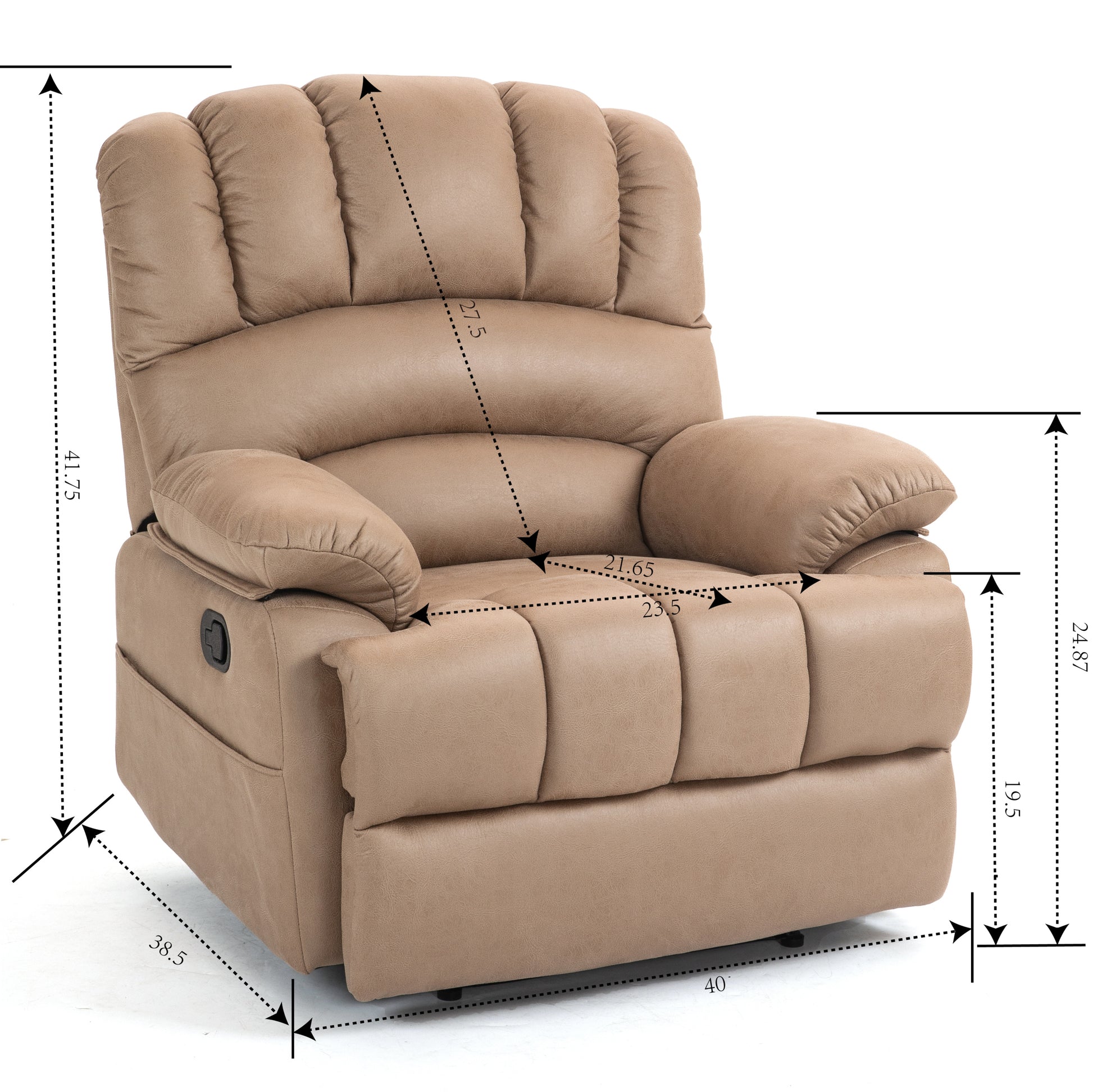 Large Manual Recliner Chair In Fabric For Living Room, Yellow Yellow Polyester Manual Handle Metal Primary Living Space Medium Firm Cushion Back Heavy Duty American Design Pine Pillow Top Arms Fiber Foam And Polyester Fiber Pad Fabric