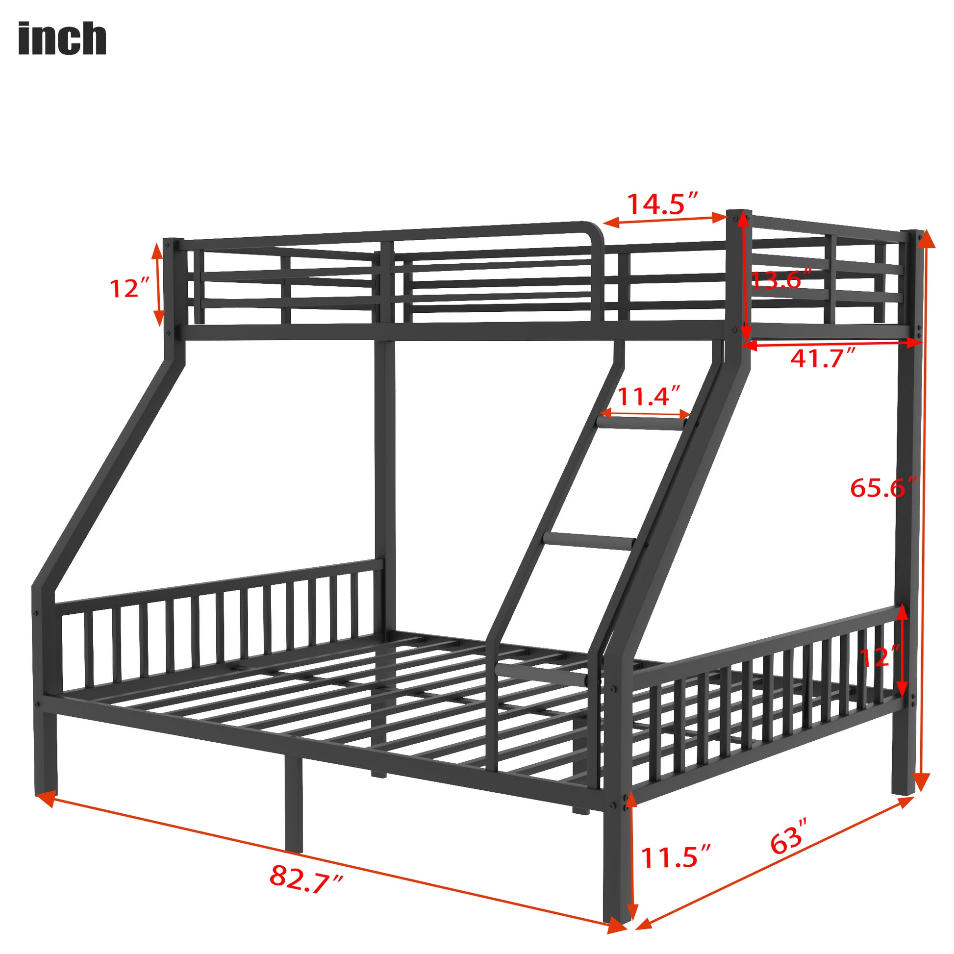 Twin Xl Over Queen Metal Bunk Bed With Ladder And Slats Support For Adults Teens, Black Box Spring Not Required Twin Xl Black Bunk Steel