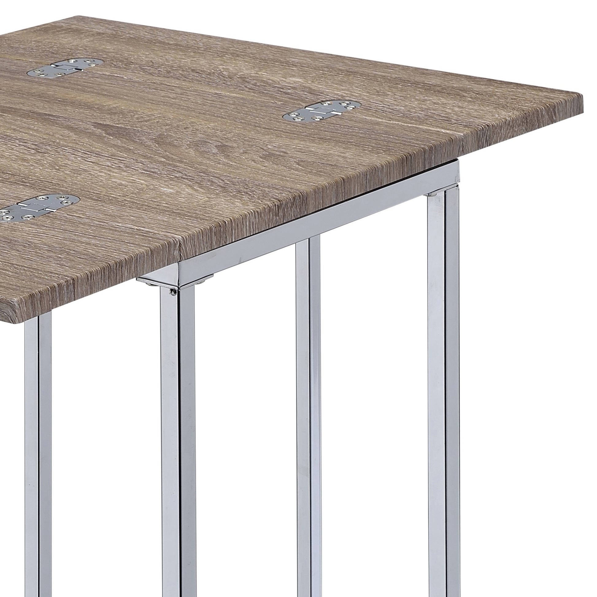 Weathered Oak And Chrome Side Table Oak Silver Primary Living Space Industrial Rectangular Wood Metal Sled