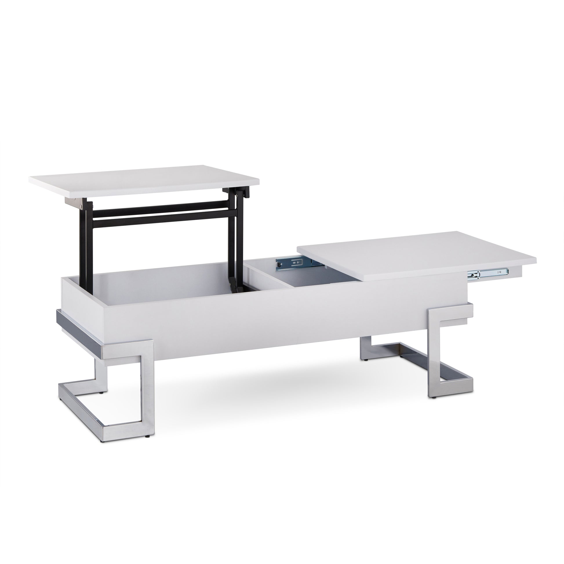 White High Gloss And Chrome Coffee Table With Lift Top White Silver White Primary Living Space Modern Rectangular Wood Metal Sled