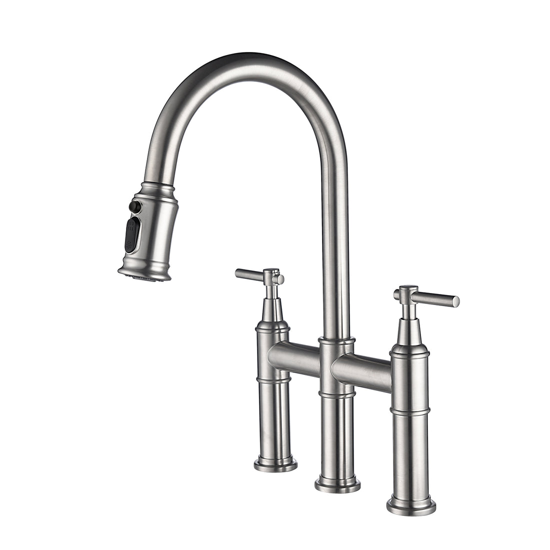 Bridge Kitchen Faucet With Pull Down Sprayhead In Spot Brushed Nickel Kitchen Brass