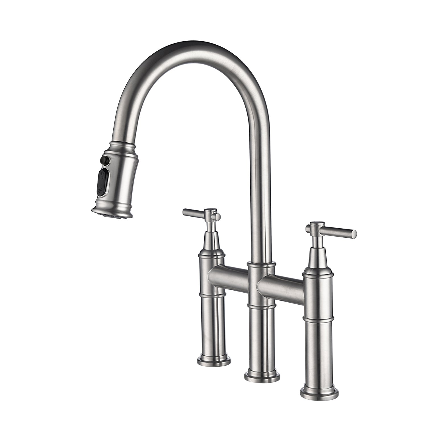 Bridge Kitchen Faucet With Pull Down Sprayhead In Spot Brushed Nickel Kitchen Brass