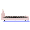 Full Size Crown Shaped Princess Bed, Soft Pu Leather Padding, Adjustable Led Ambient Light Strip, Pink Box Spring Not Required Full Pink Wood Bedroom Upholstered